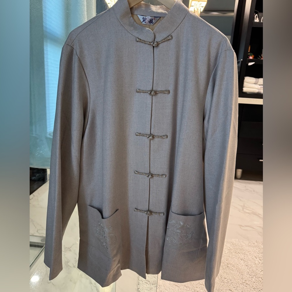 Gray (Greige) Chinese Tang Mandarin Collar Jacket
